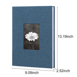 Photo Album With Writing Space, 6x4 Slip in Photo Album Hold 300 Photos, Linen Cover, Each Page Holds 3 Photos, Small Picture Book With Memos, for Family Wedding Anniversary Baby (Blue)
