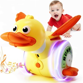 ZORKAM Music Games for Children 1 Year - Rotating Duck with Music and Lights - Newborn Crawling Games 6-9-12-18 Months Tummy Time Funny Gift Idea for Boys and Girls