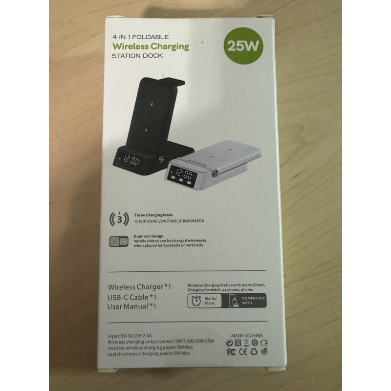 A60 4 in 1 Foldable Wireless Charging Station with Alarm