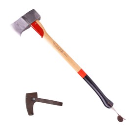 Adler Super Splitter - German Made, Wood & Rounds Splitting Axe with Hollow-Forge Design, 31.5" Hickory Handle with Anti-Slip Grip, 6.2 lb Head, Premium Leather Sheath