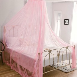 Vevins Bed Canopy for Girl, Pink Princess Romantic Bed Curtain Draperies Mosquito Net for Baby, Adult