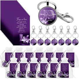 Junkin Funeral Favors for Guest Including Remember Keychain Prayer Cards Organza Bags for Memorial Celebration of Life(Purple,48 Sets)