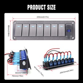 Toggle Switch Panel 7 Gang Waterproof Aluminum Switch 12V/27V Rocker Switch Panel with USB Charger for Farm Garden Marine Boat Automotive Car RV Truck Vehicles
