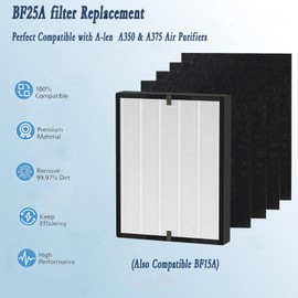 Replacement Filter Set For A-len A350 & A375 Air Purifiers: Part No BF25A H13 True and Activated carbon Filter, 1+4 Pre-Filters