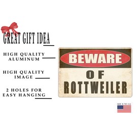 Rogue River Tactical Beware of Rottweiler Dog Metal Tin Sign Yard Outdoor Warning Fence Sign Large 12x8