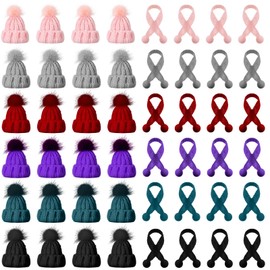 Bencailor 48 Pcs Mini Christmas Knitting Hats and Mini Christmas Scarf Set, Mini Knitting Doll Hat Scarf Santa Knit Hat Scarf Christmas Tree Ornaments for DIY Craft Art Doll Decoration (Multicolor)