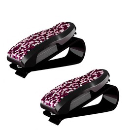 ROSON Sunglass Holder for Car Sun Visor, 2 Pack Glasses Holder Clip Hanger Eyeglasses Mount for Car with Bling Rhinestones Crystal Ticket Card Clip (Purple)