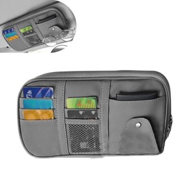 SLIMI 1 PC Pocket Visor Storage Pouch Bag with Double Zipper, Multi-function Sun Visor Organizer Mesh Bag, Interior Storage Pouch Holder Accessories, Universal for Most Cars, Trucks, SUVs (Gray)