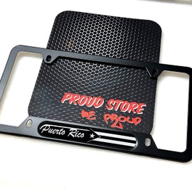 Puerto Rico Black Flag Domed Black License Plate Frame -US Size- Puerto Rico, Puerto Rican, Black Flag
