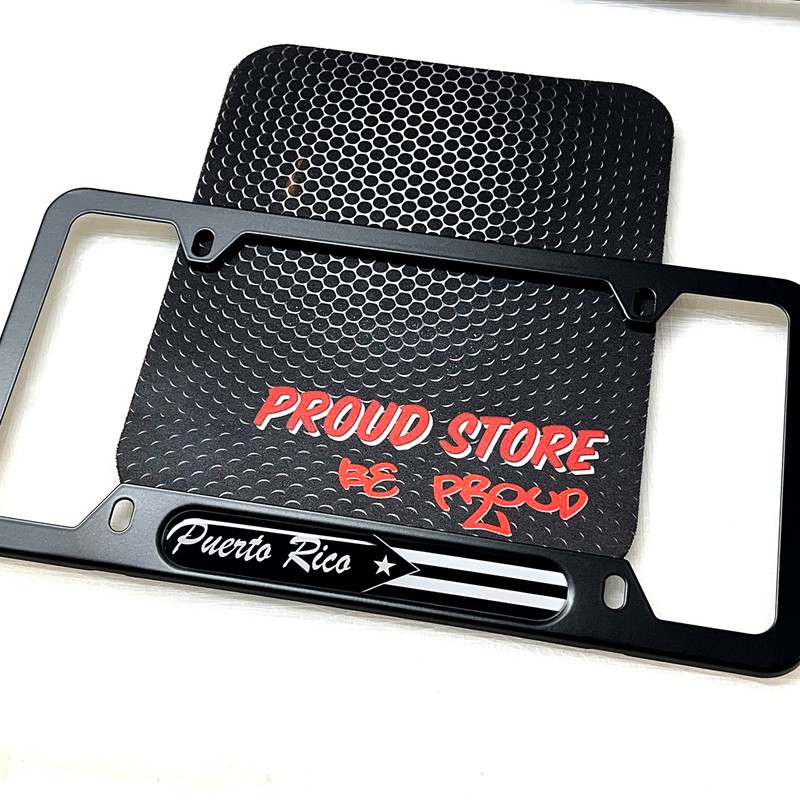 Puerto Rico Black Flag Domed Black License Plate Frame -US
