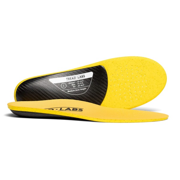 Tread Labs Plantillas de rendimiento de fibra de carbono: añade soporte de arco ortopédico ultra firme a tacos de fútbol, zapatos de ciclismo y zapatos de correr, Yellow, Women's 13-13.5 US / Men's 12-12.5 US