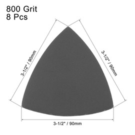 sourcing map Triangular Sandpaper Hook and Loop Triangle Sanding Pad Fit 3-1/2" Oscillating Multi-Tool Silicon Carbide for Wet/Dry Use 800 Grit 8pcs