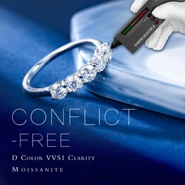 5 Stone Moissanite Anniversary Band for Women, 3.75MM D Color VVS1 Clarity Lab Created Moissanite Band 14K White Gold Filled Sterling Silver Moissanite Stackable Rings for Women Anniversary Jewelry