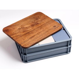 Babadoh Pizza Dough Trays & Walnut Board Set – Includes 2 Steel Coloured Durable, Stackable Trays & 1 Walnut Board – Versatile Storage & Serving Solution for Pizza Lovers – Home & Outdoor Adventures