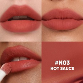 JUDYDOLL Cushion Lip Powder Cream, Matte Lip Glaze, Smooth Lip Mud, Moisturizing, Soft, Waterproof, Long-Lasting, Not Easy To Fade, Non-Stick Cup, Cosmetics, Makeup:_N03 Hot Sauce