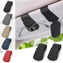 JINYJIA 2 Pack Brillenhalter für Auto,Leder Sonnenbrillenhalter Auto,Magnetische Auto Brillenhalter Universal, Auto Visier Zubehör Sonnenbrillen Halterung,2pcs Schwarz