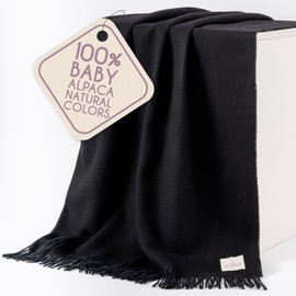 100% Baby Alpaca Throw Blanket 51 x 71 inches Black Natural Collection
