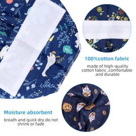 Cute Printed Working Caps Bouffant Hats for Women Men with Button and Adjustable Sweatband Scrub Caps (3 Pcs - Animals, Multicolor)