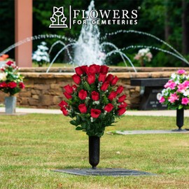 Sympathy Silks Artificial Cemetery Flowers - Gravesite Flowers - Red Roses