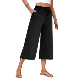 AURUZA Capri Pants for Women-Loose Fit, High-Waisted, Wide Leg Casual with Pockets,for Yoga and Evryday Wear Black