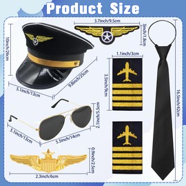 Horolam Pilot Captain Costume Accessories, Pilot Costume Kit with Pilot Captain Hat Pin Tie Badge Shoulder Strap Sunglasses for Adults Men for Party Dress Up (7 Pieces)