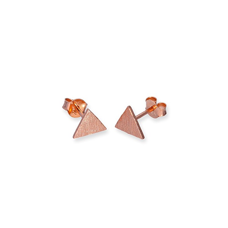 Rose Gold Dipped Sterling Silver Flat Brushed Triangle Stud Earrings