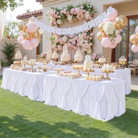 White Tulle Tablecloth 2Pack Stretchable Cross Table Cover 3 Sides for Wedding, Birthday, Party Decor, Banquet, Bridal Shower Fits Rectangle Tables 6ft