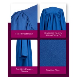 Ashington Ceremonial Gowns Unisex Open Front Church Choir Robe = Royal Blue, Small