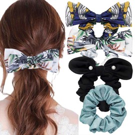 Firuilo Thick Hair Ties Silk Hair Scrunchies Leopard Leather Elastic Hair Ties Sparkly Sequins Hair Bands Ropes Ponytail Holder Hair Accessories for Women(4Pcs) (Type C)