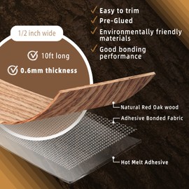 GSCIT Club Red Oak Edge Banding, 1/2 inch x 10ft roll of Veneer Edge Banding -Pre-glued Flexible, Real Wood Tape Banding for Cabinet Repair Furniture Restoration