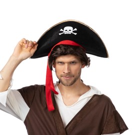 Stylex Pirate Hat with Red Ribbon Fancy Dress Costume Party Pirates