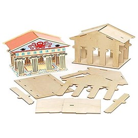 Baker Ross FE455 Greek Temple Wooden Kits - Pack of 2, Wooden Crafts for Children to Decorate and Display, Kids Educational Activity