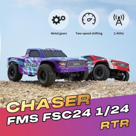 FMS FSC24 1/24 Chaser RC Crawler, Short-Course Trucks with High Strength Nylon Frame, 2 Speed Transmission Up to 26km/h, Hobby RC Car for Adults, Gifts (Purple)