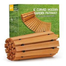 RELIANCER RELIANCER 6' Wooden Garden Pathway,Outdoor Roll Out Cedar Curved Walkway,Patio Path Decorative Garden Boardwalk Walkways,Weather-Resistant Roll Up Beach Wood Road Floor,Wedding Party Pathways