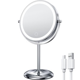 Gospire 7" Lighted Makeup Mirror with Magnification 10X/1X, Rechargeable Cordless Stepless Dimming LED Lights, 360° Swivel Magnifying Cosmetic Vanity Standing Mirror for Dresser, Bathroom