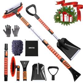SINTIKI 43" Ice Scrapers for Car Windshield and Snow Shovel Kit, Extendable Snow Brush for Truck with EVA Grip, 180° Pivoting Brush Head Detachable Snow Scraper for Car, SUV, Truck Auto