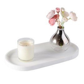 Koville 12"x6" Elegant White Marble Bathroom Tray, Natural Marble Vanity Trays for Home Decor, Stone Perfume Organizer Jewelry Dish for Dresser, Luxury Vanity Tray, Stone Storage Trays