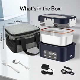 VISOM Cordless Electric Lunch Box, 6.75 Cup Automatic Food Warmer (212°F), Rechargeable Portable Heated Meal Container for Office, Travel, Outdoor（deep blue）