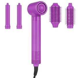 5 in 1 Hair Styler - Fast Drying Hair Dryer & Auto Air Wrap Curlers Set, 1 Inch Curling Iron Long Barrel, Frizz-Free No Heat Damage Hot Air Styler for All Types (Pinkish Purple)