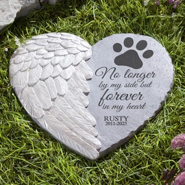 Let's Make Memories Pet Memorial Stone - Heart Angel Wing - Sympathy - Cat, Dog Garden Marker