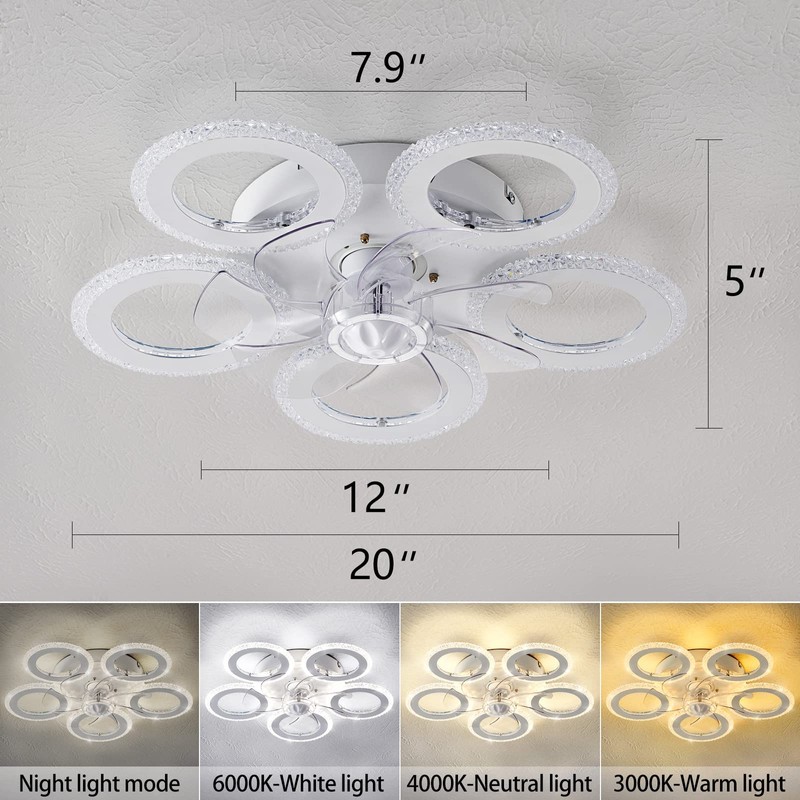 Dalouguan Modern Ceiling Fan with Light, 20" Personality Geometric Ceiling