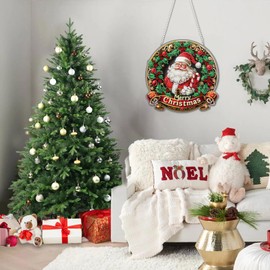 DOMROM Santa Claus Diamond Art Painting Hanging Kit for Adults Beginners, Christmas Day Special Shape Diamond Art Kits, 5D Rhinestones Diamond Gem Art Painting for Home Garden Wall Decor