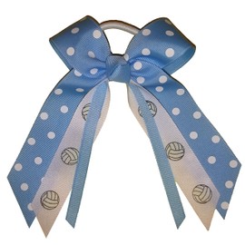 Volleyball Polka Dot Hair Bow, white pony band, Made in the USA (Light Blue), many colors