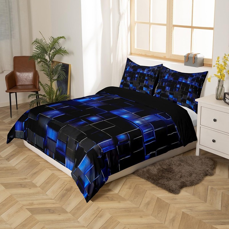 Black Navy Blue Duvet Cover Modern Geometric Comforter Cover Gradient
