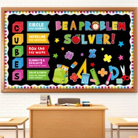 Pajean Math Bulletin Board Mathematics Cubes Classroom Decoration Be a Problem Solver Colorful Cutout for Back to School First Day Window Door Wall Elementary Preschool Teacher Supplies