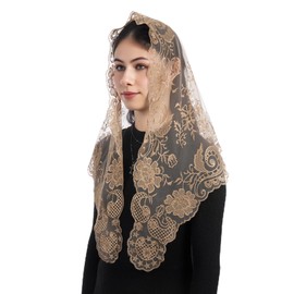 Bozidol Brown Mantilla Veils Catholic Chapel Veil for Women Church Mass Triangular Camellia Floral Head Covering Veils for Church Christian