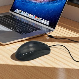 Golzer Basics 3-Button Wired USB Mouse for Laptop and PC, 1000 DPI, Black