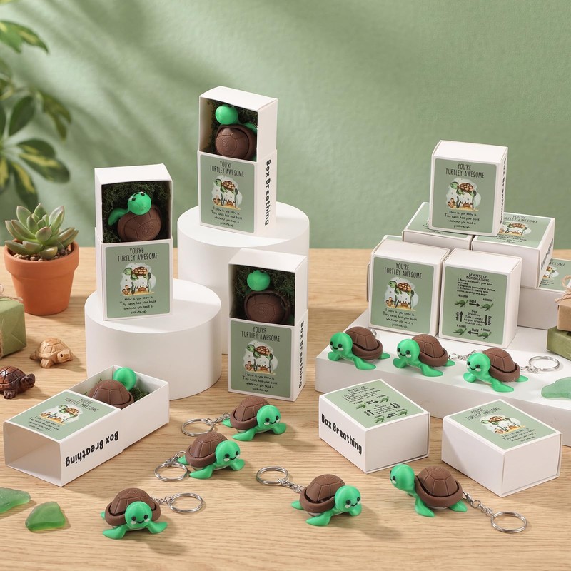Qilery 30 Sets Turtle Fidget Clicker Keychains Gift Boxes Back