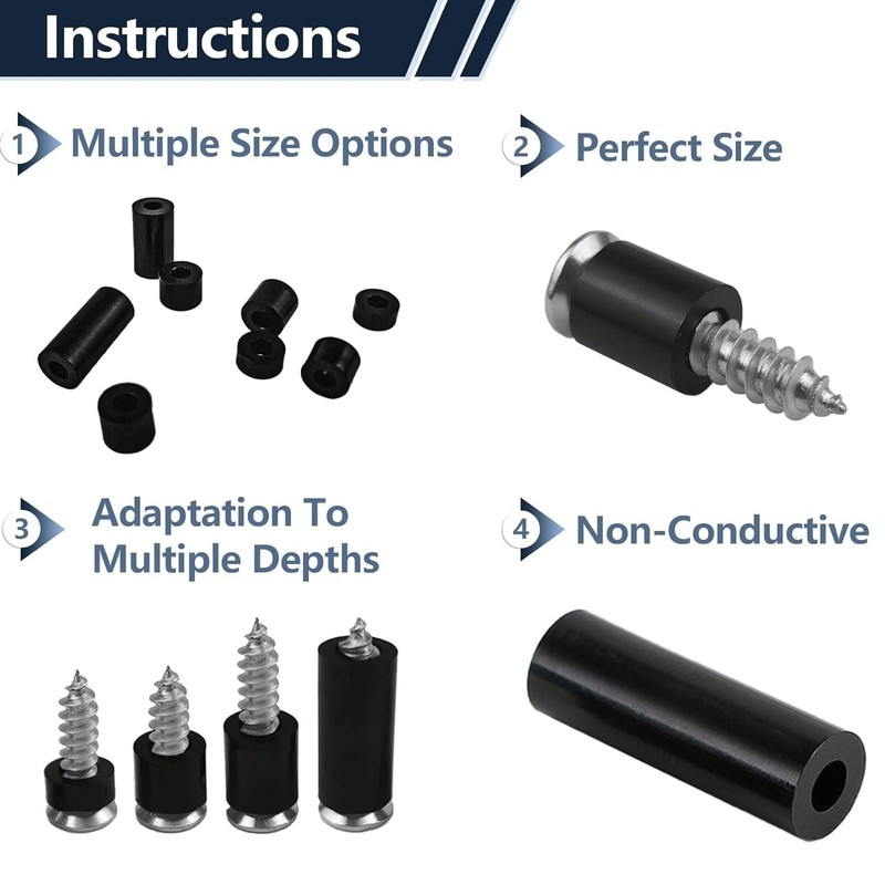 Pack of 80 round spacers, plastic, spacer sleeves, M6, M8,