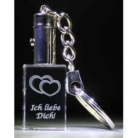 VIP-LASER Glass Crystal LED Keyring Engraved with I Love You and Heart Motif M0008 - Perfect for Valentine's Day, Anniversary, Christmas or as a Gift for a Friend